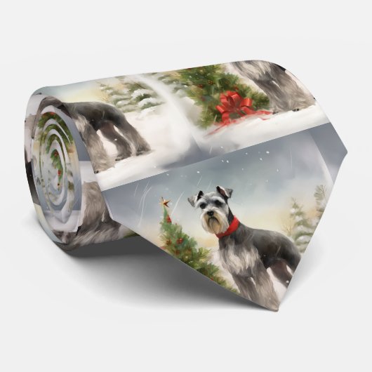 雪のクリスマスにシュナウザー犬 ネクタイ (ロール)