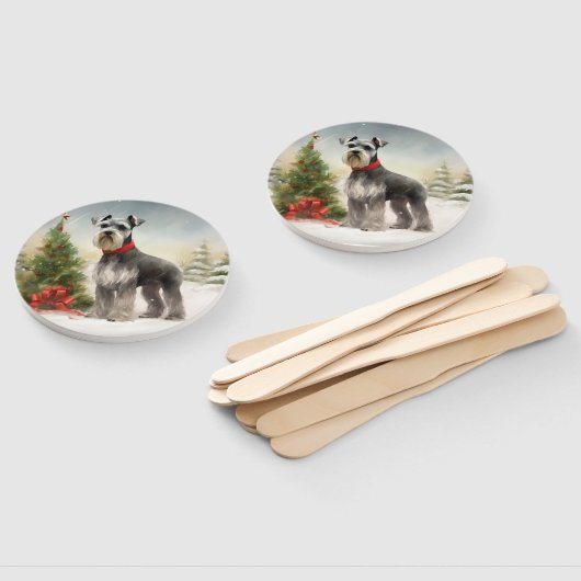 雪のクリスマスにシュナウザー犬 ハンドファン (組立なし)