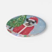 雪のクリスマスにシュナウザー犬 ペーパープレート (アングル)