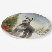 雪のクリスマスにシュナウザー犬 ペーパープレート (アングル)