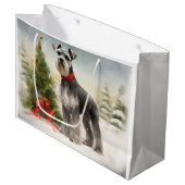 雪のクリスマスにシュナウザー犬 ラージペーパーバッグ (正面アングル)