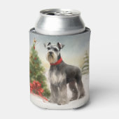 雪のクリスマスにシュナウザー犬 缶クーラー (缶正面)