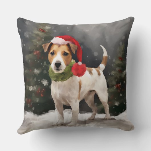 雪のクリスマスにジャック・ラッセル・ドッグ クッション (裏面)