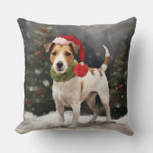 雪のクリスマスにジャック・ラッセル・ドッグ クッション (正面)
