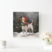 雪のクリスマスにジャック・ラッセル・ドッグ スクエア壁時計 (ホーム)