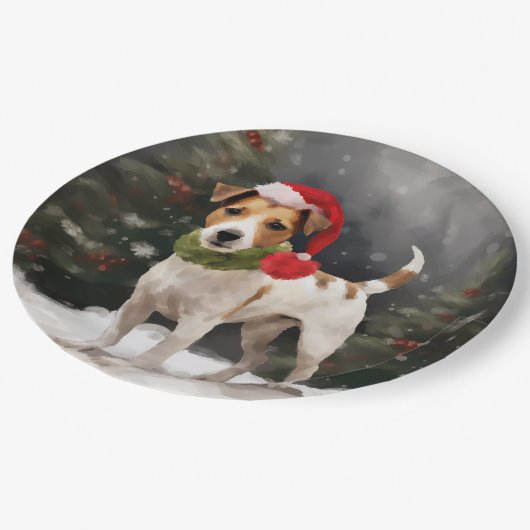 雪のクリスマスにジャック・ラッセル・ドッグ ペーパープレート (アングル)