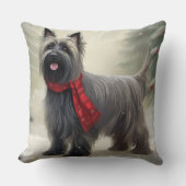 雪のクリスマスにスカイテリア犬 クッション (正面)