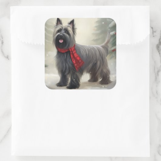 雪のクリスマスにスカイテリア犬 スクエアシール (バッグ)
