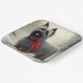 雪のクリスマスにスカイテリア犬 ペーパープレート (傾斜あり)