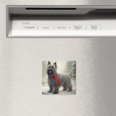 雪のクリスマスにスカイテリア犬 マグネット (インサイチュ (食洗機))