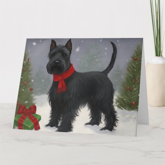 雪のクリスマスにスコットランドのテリア犬 カード (正面)