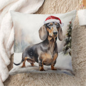雪のクリスマスにダシュント犬 クッション (ブランケット)