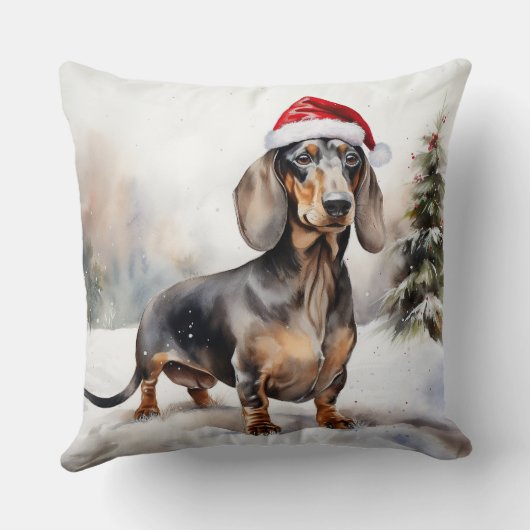 雪のクリスマスにダシュント犬 クッション (裏面)