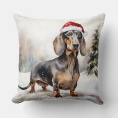 雪のクリスマスにダシュント犬 クッション (正面)
