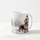 雪のクリスマスにダシュント犬 コーヒーマグカップ (正面右)