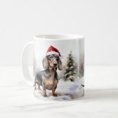 雪のクリスマスにダシュント犬 コーヒーマグカップ (正面左)