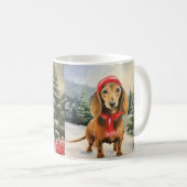 雪のクリスマスにダシュント犬 コーヒーマグカップ (正面右)