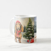 雪のクリスマスにダシュント犬 コーヒーマグカップ (正面左)