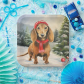 雪のクリスマスにダシュント犬 ペーパープレート (パーティー)