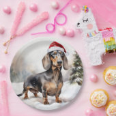 雪のクリスマスにダシュント犬 ペーパープレート (パーティー)