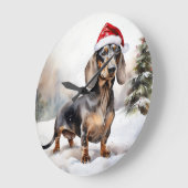 雪のクリスマスにダシュント犬 ラージ壁時計 (傾斜)