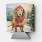 雪のクリスマスにダシュント犬 缶クーラー (裏面)
