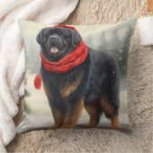 雪のクリスマスにチベットのマスティフ犬 クッション (ブランケット)