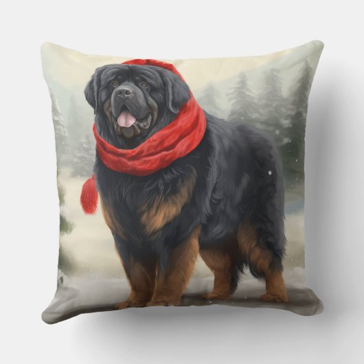 雪のクリスマスにチベットのマスティフ犬 クッション (裏面)