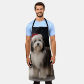 雪のクリスマスにチベットテリア犬 エプロン (着用した状態)