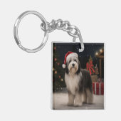 雪のクリスマスにチベットテリア犬 キーホルダー (正面左)