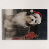 雪のクリスマスにチベットテリア犬 ジグソーパズル (横)