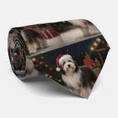 雪のクリスマスにチベットテリア犬 ネクタイ (ロール)