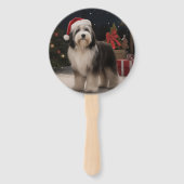 雪のクリスマスにチベットテリア犬 ハンドファン (裏面)