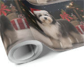 雪のクリスマスにチベットテリア犬 ラッピングペーパー (ロールコーナー)