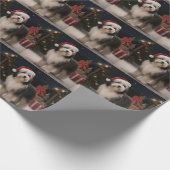 雪のクリスマスにチベットテリア犬 ラッピングペーパー (角)