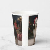 雪のクリスマスにチベットテリア犬 紙コップ (右)