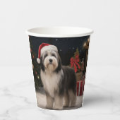 雪のクリスマスにチベットテリア犬 紙コップ (正面)