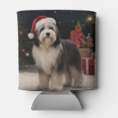 雪のクリスマスにチベットテリア犬 缶クーラー (裏面)