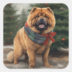 雪のクリスマスにチャウ・ドッグ スクエアシール