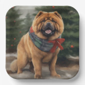 雪のクリスマスにチャウ・ドッグ ペーパープレート (正面)