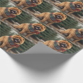 雪のクリスマスにチャウ・ドッグ ラッピングペーパー (角)