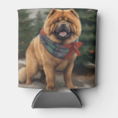 雪のクリスマスにチャウ・ドッグ 缶クーラー (正面)