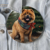 雪のクリスマスにチャウ・ドッグ 缶バッジ (インサイチュ)