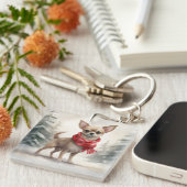 雪のクリスマスにチワホアドッグ キーホルダー (正面右)