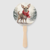 雪のクリスマスにチワホアドッグ ハンドファン (正面)