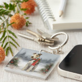 雪のクリスマスにテリア犬 キーホルダー (正面右)