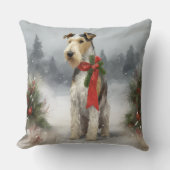 雪のクリスマスにテリア犬 クッション (正面)
