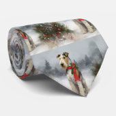 雪のクリスマスにテリア犬 ネクタイ (ロール)