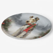 雪のクリスマスにテリア犬 ペーパープレート (アングル)