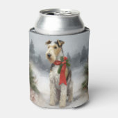 雪のクリスマスにテリア犬 缶クーラー (缶正面)